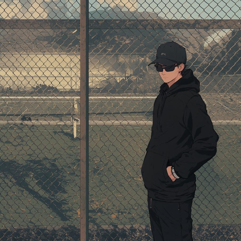 Figura in ombra fuori da un'accademia di tennis